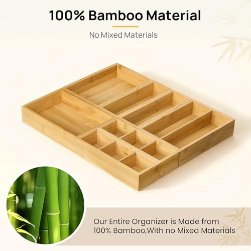 Vtopmart 7 Pack Bamboo Drawer Organizer Boxes, Junk Drawer Organizers