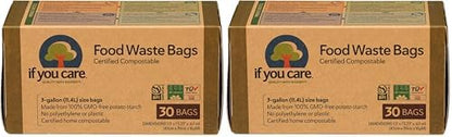 If You Care Compostable Trash Bags for Food Scraps, Kitchen Waste, Garbage – 30 Count, 3 Gallon – Certified Compostable, Non Plastic, Disposable (Pack of 2)