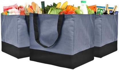 Canvas Reusable Grocery Bags Heavy Duty, 8.3 gal Foldable Large Tote Bag with Handles, Holds 60 lbs Canvas Shopping Bags, 3 Pack