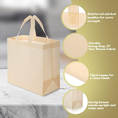 Reginary 50 Pcs Reusable Tote Bags Shopping Bags Non Woven, Beige