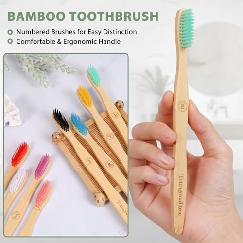 Tetragonal tree 8 Count Biodegradable Bamboo Toothbrushes - Natural Toothbrush Value Pack - Extra Soft Toothbrush for Adults, Good for Sensitive Teeth and Gums
