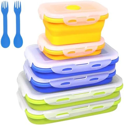 Collapsible Silicone Food Storage Containers With Lids, Set of 6 Foldable Storge Bowls, Bento Lunch Boxes for Kitchen, Camping, Rv, BPA Free