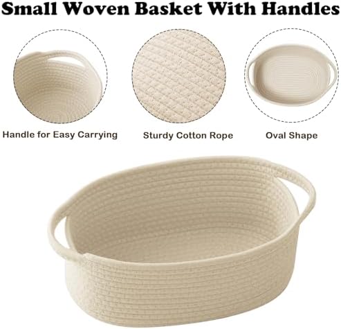 Cream Woven Rope Basket,Baby Gift Basket with Bag & Ribbon