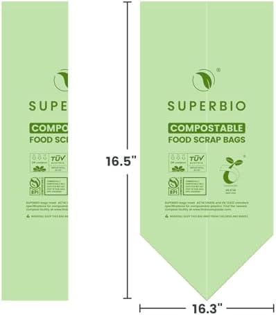 SUPERBIO 2.6 Gallon Compostable Food Waste Bags, 100 Count, 1 Pack
