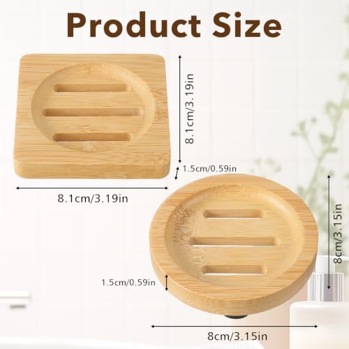 2 Pcs Bamboo Soap Holder, Wood Soap Dish (Round and Square)
