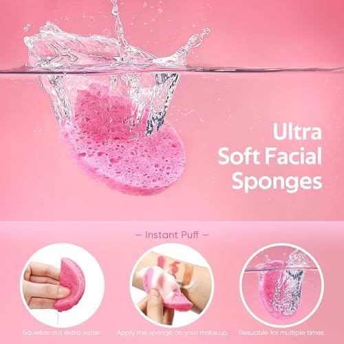 GAINWELL Bride to Be Gifts, 50-Count Compressed Facial Sponge, Daily Facial Cleansing and Exfoliating, 100％ Natural Cosmetic Spa Sponges for Makeup Remover, Reusable, Pink