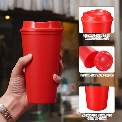 12 Pcs 16 Oz Reusable Coffee Cups with Lids - Plastic Travel Hot Cups Bulk Coffee Tumblers for DIY Hot Cold Drinks Party Favors Coworker (White)