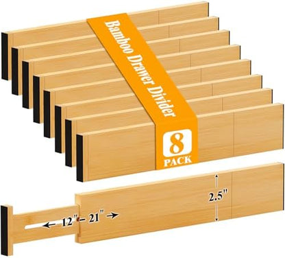 Bamboo Drawer Dividers, 12-21 Inch Kitchen Adjustable Drawer Organizers
