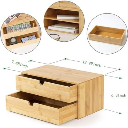 Bamboo Desk Drawer Organizer, Desktop Organizer with Drawers(2 Drawers)