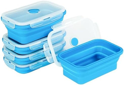 Plus 4PCS Foldable Silicone Food Storage Containers for Kitchen Storage for Leftovers Fruits and Meal Prep Dishwasher Safe Microwave Safe Ideal for Home and Travel (blue, 40OZ)