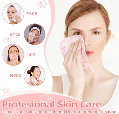 24 Pcs Pink Bow Party Favor Makeup Remover Cloth 6" x 6" Towels Reusable Coquette Pink Bow Remover Face Pads Soft Microfiber Washcloths Facial Cloths Makeup Towel Gift for Women