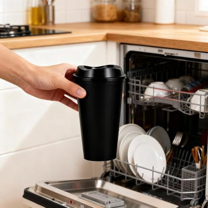 16oz Reusable Plastic Coffee Cups with Lids, 13 Pack, Black