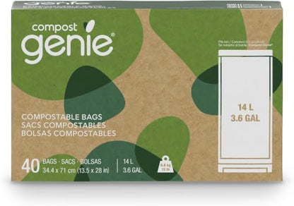 Compost Genie 3.6 Gallon Compostable Bags, 40 Count, Sturdy for Food Waste, Compatible with Kitchen Compost Genie Bins, ASTM D6400 Certified (Pack of 10)