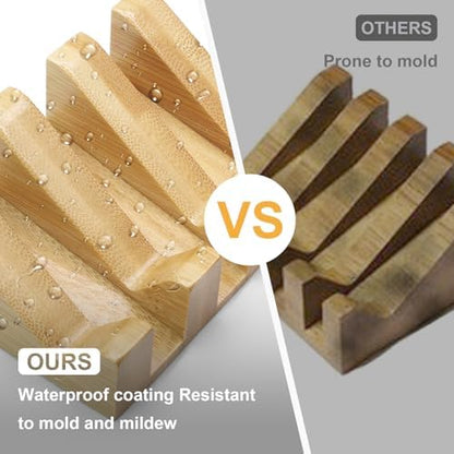 Jiozermi 2 Pcs Bamboo Soap Dish,Sloped