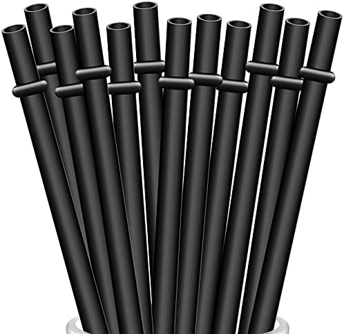 ALINK 12-Pack Reusable Black Straws, 10.5" Long Hard Plastic Tumbler Replacement Straws for 16 OZ 20 OZ 30 OZ Stanley, YETI, Mason Jar, Starbucks Tumblers, Set of 10 with Cleaning Brush