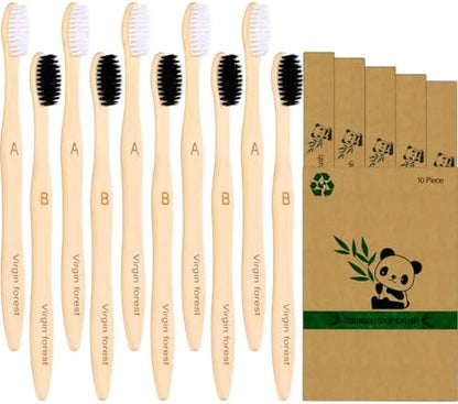 Virgin Forest Bamboo Toothbrushes 10pk, Soft BPA Free Biodegradable