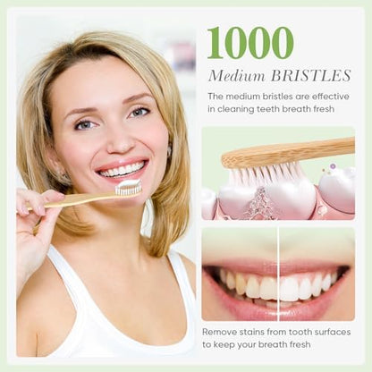 10 PCS Bamboo Toothbrushes Pack, Natural & Eco-Friendly Wooden Toothbrush