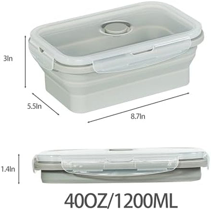 Plus 4PCS Foldable Silicone Food Storage Containers for Kitchen Storage for Leftovers Fruits and Meal Prep Dishwasher Safe Microwave Safe Ideal for Home and Travel (grey, 40OZ)