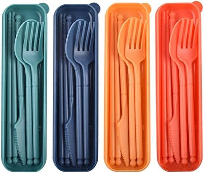 Reusable Utensils Set with Case, 4 Sets Plastic Spoons and Forks Set