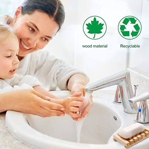 Honoson 5 Pcs Natural Wood Soap Dish Drain Tray for Shower Bath,Wooden