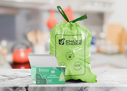 Emily's Choice Heavy Duty Biodegradable Trash Bag Code M (50 Count)with D2W Technology, Custom Fit Trash Bag compatible with Simplehuman Code M trash bins, 45L / 12 Gallons 1.2 MIL / 30 Micron