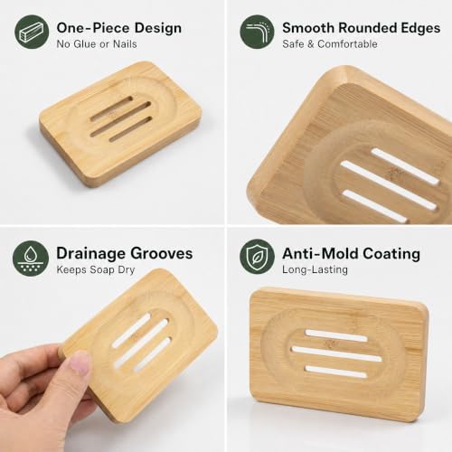 Bamboo Soap Dish, Soap Holder Soap Case Sponge Tray Sponge Drain Rack for Kitchen & Bathroom