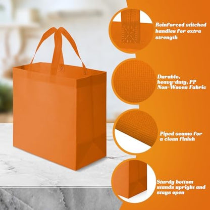 Reginary 50 Pcs Reusable Tote Bags Shopping Bags Non Woven, Orange
