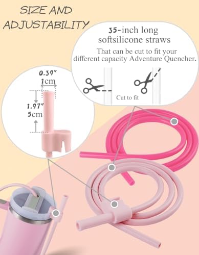 Extendable Long Straws for Stanley Cup, 2 Pack 35" Reusable Silicone Straws- CPC Certified, Fits 40 oz Tumbler And Large Water Bottle, Soft & Flexible Straw Accessories Gift Idea