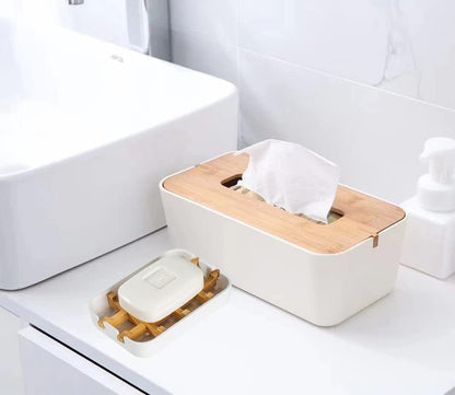 Classic Bamboo Fiber Soap/Sponge Dishes, Bar Sink Soap Holder, Bathroom Small Soap Tray, White