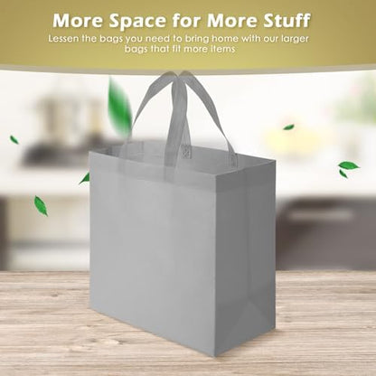 Reginary 50 Pcs Reusable Tote Bags Shopping Bags Non Woven, Grey
