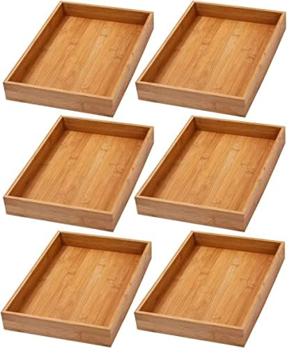 YBM Home Bamboo Drawer Organizer Storage Box for Kitchen Drawer, Junk Drawer, Office, Bedroom, Children Room, Craft, Sewing, and Bathroom, 6 Pack 10x14x2 inch