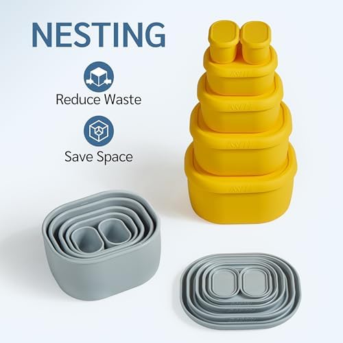 ISSEVE 12Pcs/Set Nesting Silicone Food Storage Containers with Lids