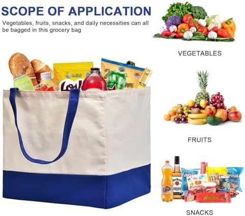 Canvas Reusable Grocery Bags Heavy Duty, 8.3 gal Foldable Large Tote Bag with Handles, Holds 60 lbs Canvas Shopping Bags, 1 Pack