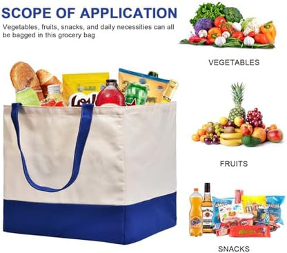 Canvas Reusable Grocery Bags Heavy Duty, 8.3 gal Foldable Large Tote Bag with Handles, Holds 60 lbs Canvas Shopping Bags, 1 Pack