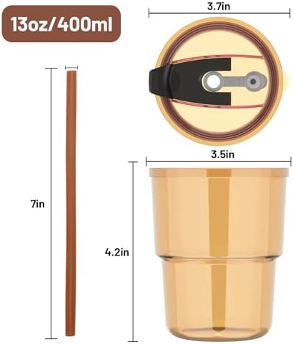 Luxfuel 13 oz Glass Cups with Lids and Straws Reusable Iced Coffee Tumbler