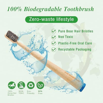 Horse Hair Toothbrush, All Natural Bamboo Toothbrush 4 Pack