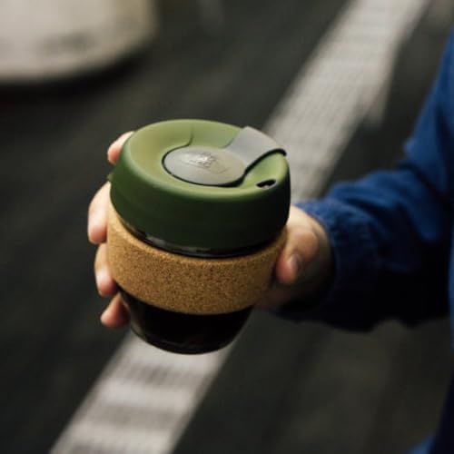 KeepCup Brew Cork, Reusable Glass Tumbler with Natural Cork, Short Coffee Cup 8oz / 227ml - Pine