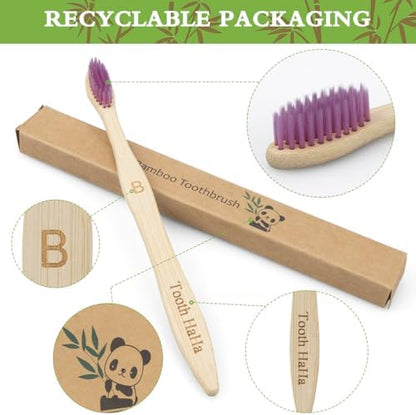 Bamboo Toothbrushes 10 Pack, Biodegradable BPA-Free Soft Bristles Toothbrushes for Adult, Eco-Friendly, Natural Wooden Organic Toothbrush Pack