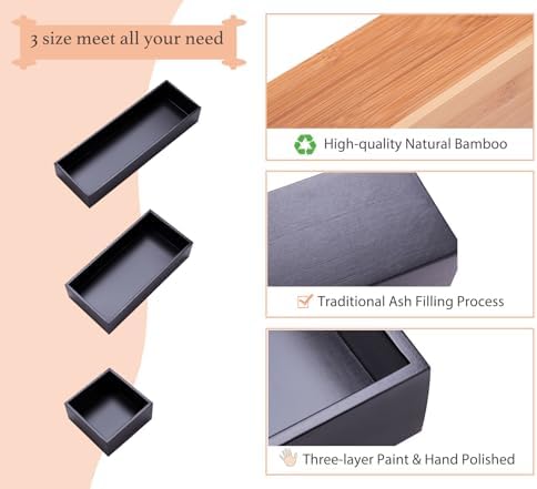 Bamboo Box for Drawer Organizer Box for Kitchen Storage Boxes for Small Accessories, Black 8"*4"
