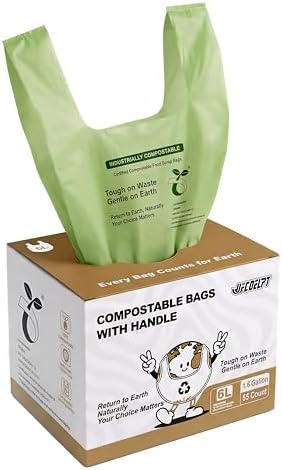 1.6 Gallon Compostable Food Scrap Bags with Handles, 55 Count