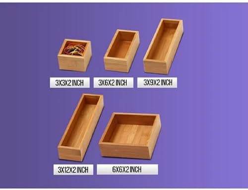 YBM Home Bamboo Drawer Organizer Storage Box for Kitchen Drawer, Junk Drawer, Office, Bedroom, Children Room, Craft, Sewing, and Bathroom, 3x6x2 inch