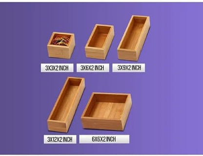 YBM Home Bamboo Drawer Organizer Storage Box for Kitchen Drawer, Junk Drawer, Office, Bedroom, Children Room, Craft, Sewing, and Bathroom, 3x6x2 inch