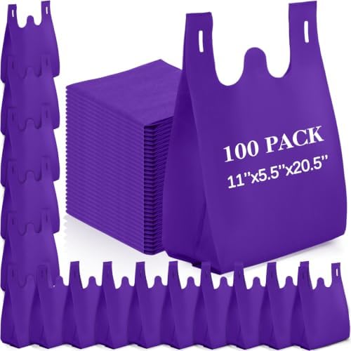 Windyun Large Grocery T-shirt Bags Bulk Reusable Non Woven Shopping Bag Foldable Gift Tote with Handle, 20.5x11x5.5 Inch