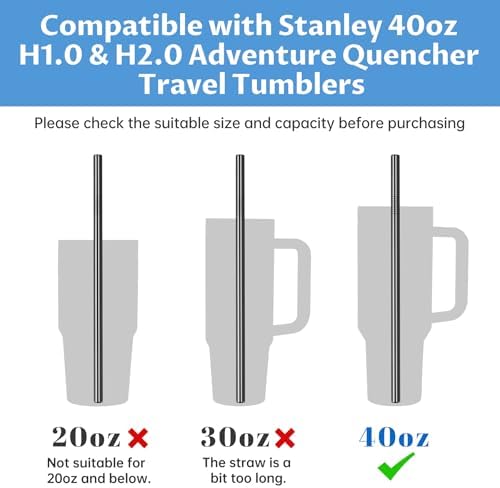 Tomorotec 8PCS Stainless Steel Straws Fit for 40oz Stanley Tumblers, Black