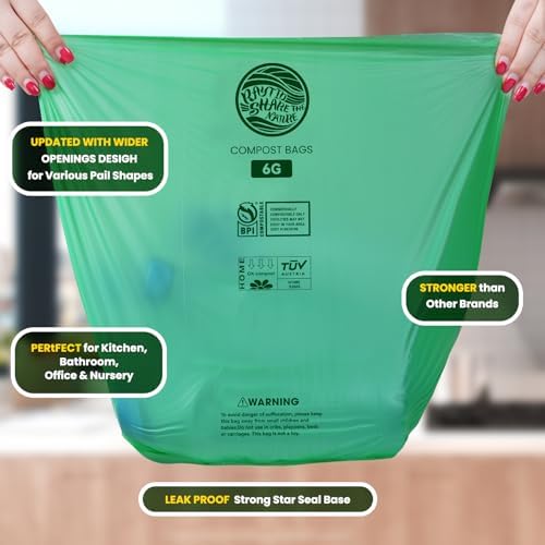 Compostable Bags, 6 Gallon Food Scraps Yard Waste Bags,Fits 5-6-8 Gallon trash can, 30 Liter, 70Count, Heavy Duty 0.85 Mils, ASTMD 6400 Kitchen Trash Bags, BPI&OK compost HOME certified