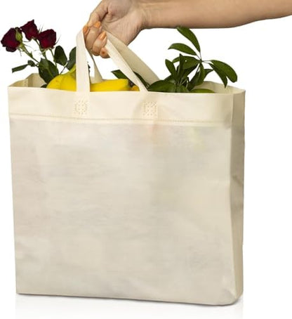 Simply Cool 400 Pack Reusable Grocery Bags, Medium Tote Bags Bulk, Cream