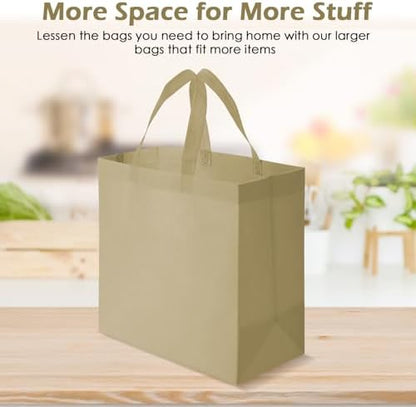 Reginary 50 Pcs Reusable Tote Bags Shopping Bags Non Woven, Light Brown