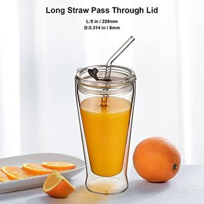 Reusable Glass Straws Bent for 16 oz Tumbler, 9 inch 8mm (Pack of 2)