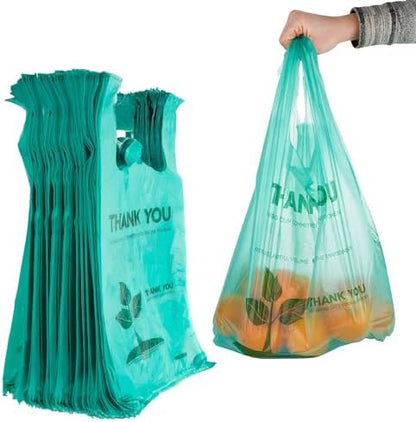 Stock Your Home Eco Grocery Bags Disposable T-Shirt Thank You Bag with Handles for Supermarket, Groceries, Produce, Shopping