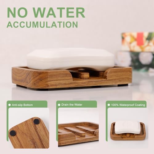 HTB Self Draining Soap Dish Teak Wood Keep Soap Dry